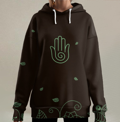 Медитация духовный символ ладонь дыхание внутренний мир, Hoodie Long Oversize 3D