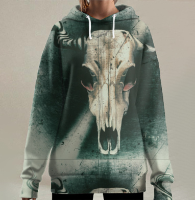 Череп быка таинствие мрачная мощь символы смерти, Hoodie Long Oversize 3D