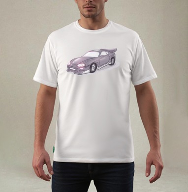 Стильный спортивный автомобиль с эффектом неона, Футболка мужская REGULAR белая