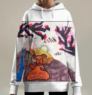 Существо Фудзияма сакура Япония сидит на горе, Hoodie Long Oversize 3D