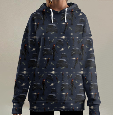Сильная женщина и символы успеха в цифровой иллюстрации, Hoodie Long Oversize 3D