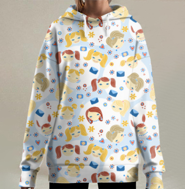 Текстура с девочками, Hoodie Long Oversize 3D