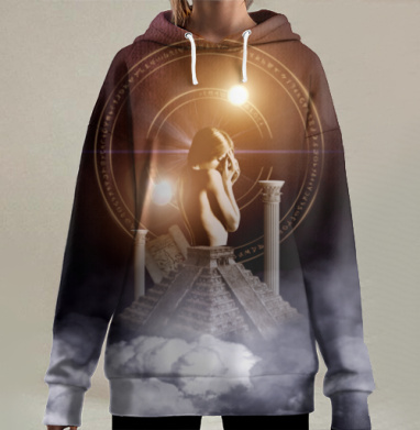 Мистическая сцена древних знаний и внутренней борьбы, Hoodie Long Oversize 3D