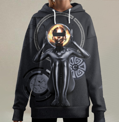 Футуристическая женщина созерцание золотой свет энергии, Hoodie Long Oversize 3D