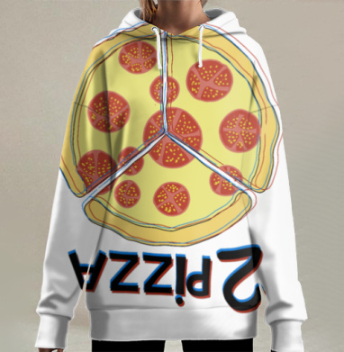 Весёлая трёхчастная пицца с перевёрнутой надписью Pizza -  Принты на повседневности