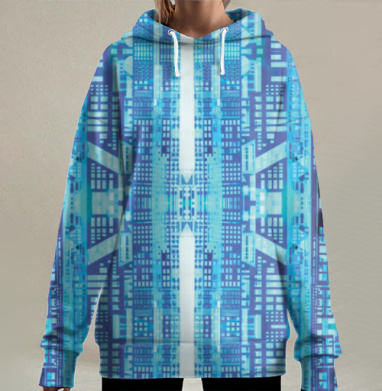 Футуристический киберпанк городской узор, Hoodie Long Oversize 3D