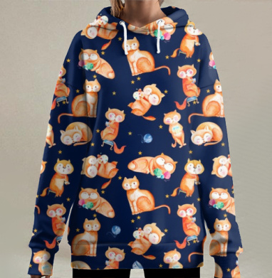 Веселые коты, Hoodie Long Oversize 3D