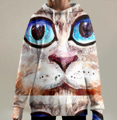 Виноватые глаза кота крупным планом трогательные глаза кота, Hoodie Long Oversize 3D
