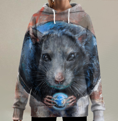 Крыса держит планету ответственность хрупкость мира, Hoodie Long Oversize 3D
