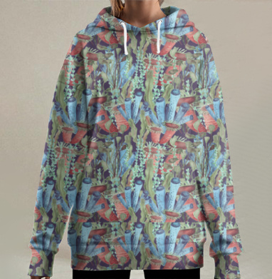 Многоцветные водоросли подводный мир акварелью, Hoodie Long Oversize 3D
