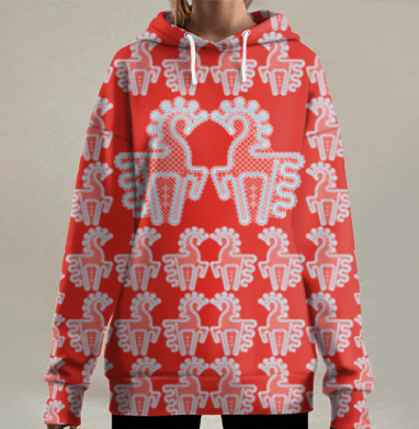 Вологодское кружево. Конь, Hoodie Long Oversize 3D