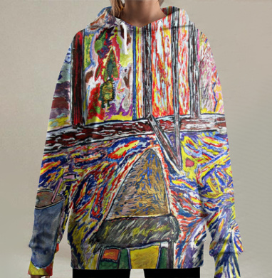 Энергия перемен: Экспрессионистский мотив в ярких красках, Hoodie Long Oversize 3D