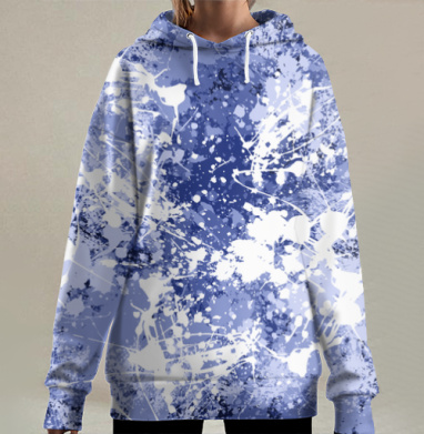 Синий Энергичный Взрыв Краски на Подушке, Hoodie Long Oversize 3D