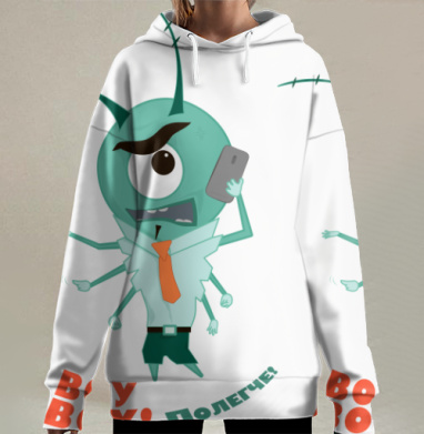 Занятый деловой персонаж с телефоном и командой диалог веди, Hoodie Long Oversize 3D