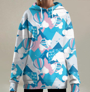 Воздушные шары в горах, Hoodie Long Oversize 3D