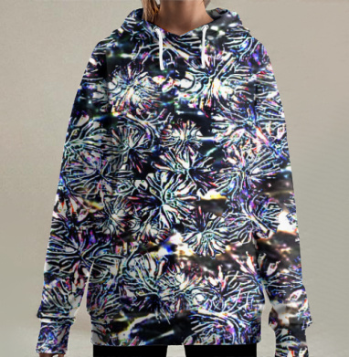 Холодные синие хризантемы абстрактный паттерн безшовный узор, Hoodie Long Oversize 3D
