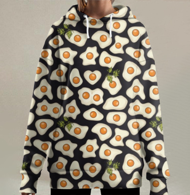 Паттерн жареных яиц с зеленью для утреннего настроения, Hoodie Long Oversize 3D