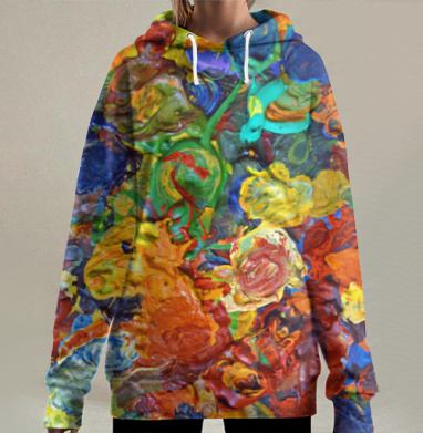 Энергия абстрактного экспрессионизма с яркими красками, Hoodie Long Oversize 3D