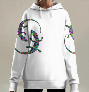 Яркие игуаны переплетены в динамичной композиции бесконечности, Hoodie Long Oversize 3D