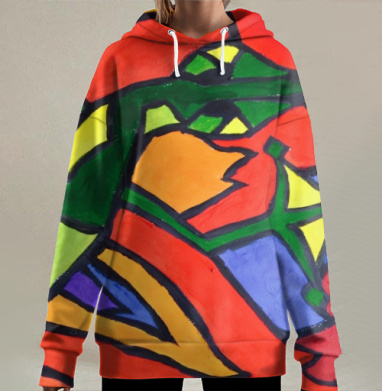 Яркая абстрактная композиция в витражном стиле, Hoodie Long Oversize 3D