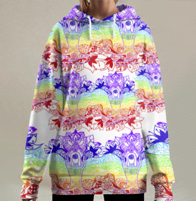 Девушка в медитации раскрытие чакр яркие цвета, Hoodie Long Oversize 3D