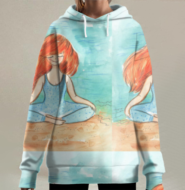 Йога у моря в гармонии с природой, Hoodie Long Oversize 3D