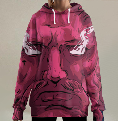 Злой Посейдон с огнем из глаз, Hoodie Long Oversize 3D