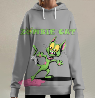 Зомби кот и лужа, Hoodie Long Oversize 3D
