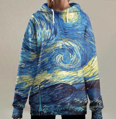 Звездная ночь - Ван Гог, Hoodie Long Oversize 3D
