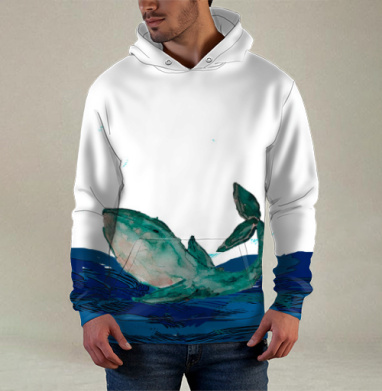 Акварельные киты, Худи / Мужская / С карманом / 3D