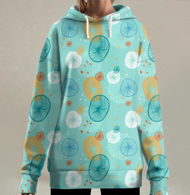 Гармония кругов и природы в абстракте, Hoodie Long Oversize 3D