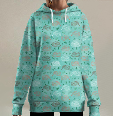 Мягкий узор с милыми свернувшимися ежиками, Hoodie Long Oversize 3D