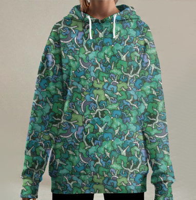 Лесной лабиринт из ветвей и листьев, Hoodie Long Oversize 3D