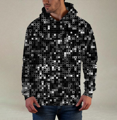 Киберпанк glitch art пиксельная матрица QR мозаика, Худи / Мужская / С карманом / 3D