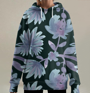 Элегантный акварельный цветочный узор, Hoodie Long Oversize 3D
