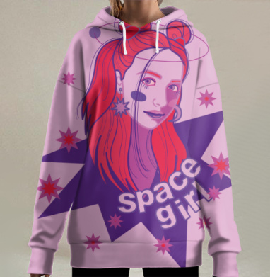 Девушка с красными волосами и космосом вокруг space girl - Магазин футболок Kosinskaya