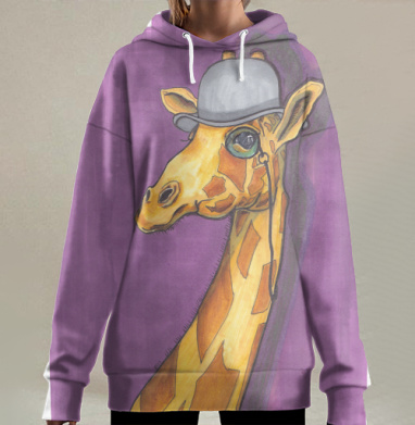 Жираф в шляпе с моноокуляром жираф в шляпе с моноокуляром, Hoodie Long Oversize 3D