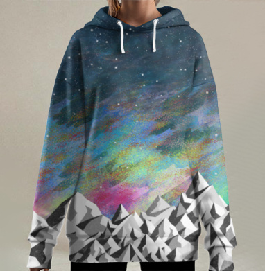 Абстрактная космическая туманность полигональная гора космос, Hoodie Long Oversize 3D
