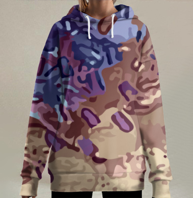Кофейно синие динамичные абстрактные формы экспрессия, Hoodie Long Oversize 3D