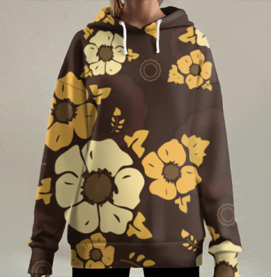 Тёплые осенние цветы коричневого жёлтого охры, Hoodie Long Oversize 3D