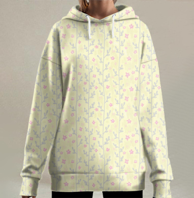 Нежный принт, Hoodie Long Oversize 3D