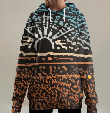 Закат над пшеничным полем синеоранжевый летний вечер, Hoodie Long Oversize 3D