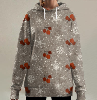 Ягоды и снежинкии, Hoodie Long Oversize 3D