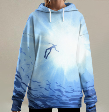 Аквалангист ныряющий в бездну, Hoodie Long Oversize 3D