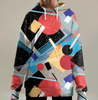 Абстрактная динамичная композиция в стиле конструктивизм, Hoodie Long Oversize 3D