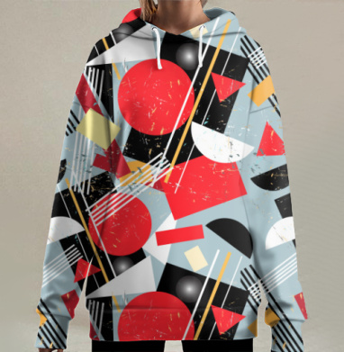 Динамичное взаимодействие геометрических форм, Hoodie Long Oversize 3D