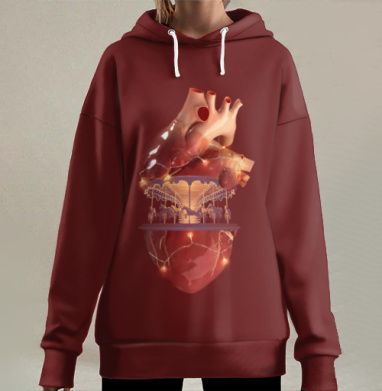 Сердце с каруселью внутри – сюрреалистичная метафора, Hoodie Long Oversize 3D