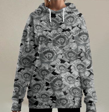Розы с головой космонавта в шлеме необычная мужская графика, Hoodie Long Oversize 3D