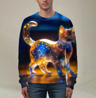 Фантазийный светящийся кот в ночной гамме, Свитшот мужской 3D