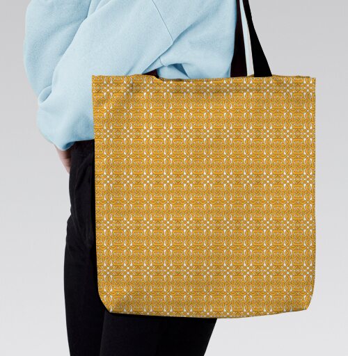 Celtic Golden Knot / Кельтский золотой узел украшает черный фон в этом орнаменте, Сумка с ручкой и внутренним карманом на молнии